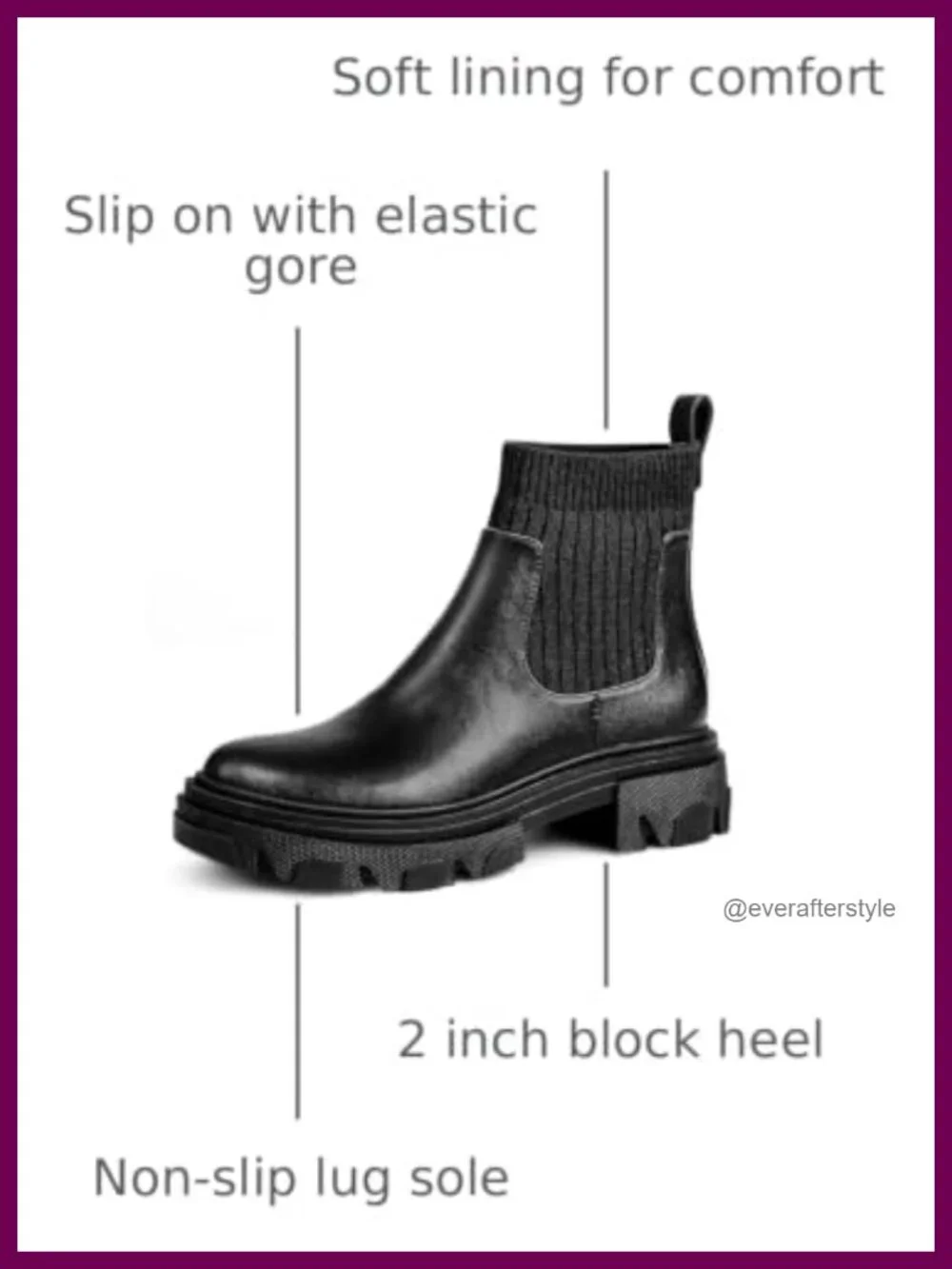 Women's Chelsea Boots Ankle Booties Chunky Platform Lug Sole Slip On Black